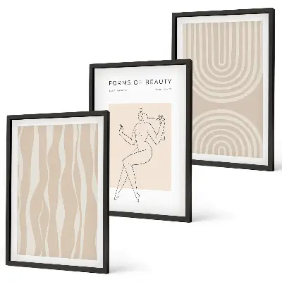 Conjunto de 3 quadros com moldura com decorações abstratas estilo boho