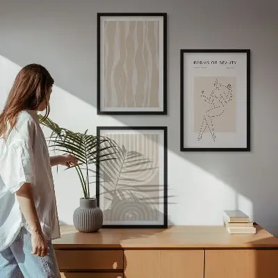 Conjunto de 3 quadros com moldura com decorações abstratas estilo boho