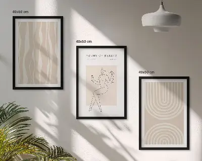 Conjunto de 3 quadros com moldura com decorações abstratas estilo boho
