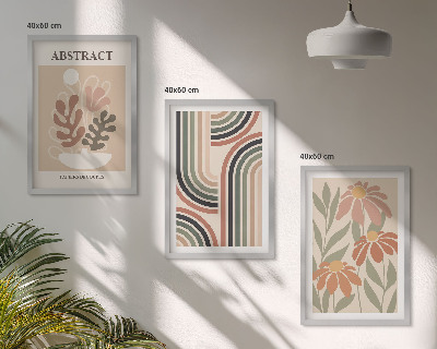 Conjunto de 3 quadros com moldura Plantas abstratas em tons pastel