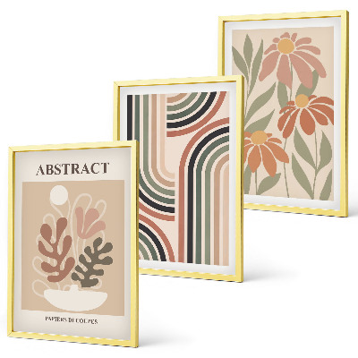 Conjunto de 3 quadros com moldura Plantas abstratas em tons pastel