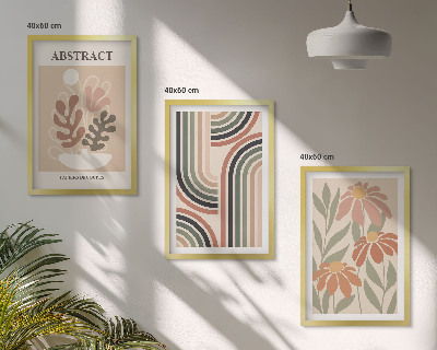 Conjunto de 3 quadros com moldura Plantas abstratas em tons pastel