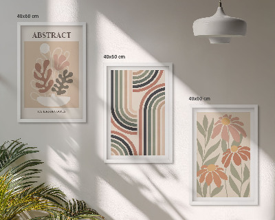 Conjunto de 3 quadros com moldura Plantas abstratas em tons pastel