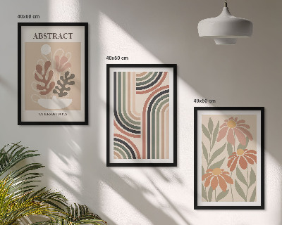Conjunto de 3 quadros com moldura Plantas abstratas em tons pastel
