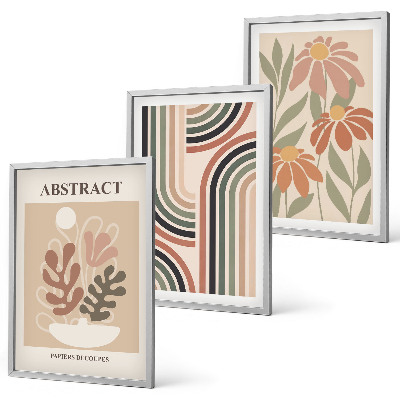 Conjunto de 3 quadros com moldura Plantas abstratas em tons pastel