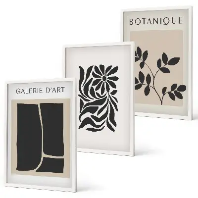 Conjunto de quadros para sala de estar com padrões abstratos de plantas