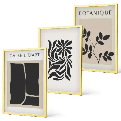 Conjunto de quadros para sala de estar com padrões abstratos de plantas