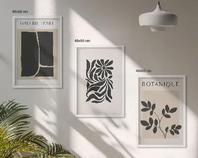 Conjunto de quadros para sala de estar com padrões abstratos de plantas