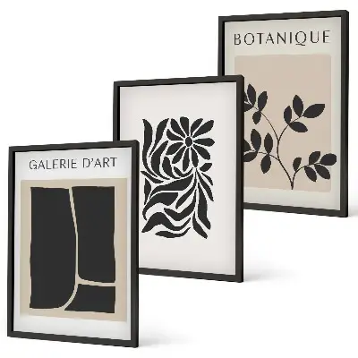Conjunto de quadros para sala de estar com padrões abstratos de plantas