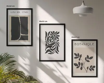 Conjunto de quadros para sala de estar com padrões abstratos de plantas