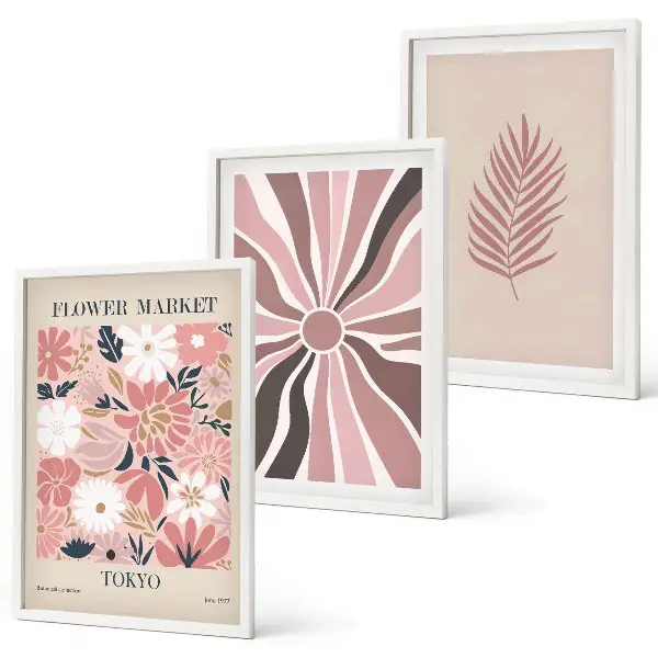 Composição de quadros moderna com padrões geométricos de folhas florais