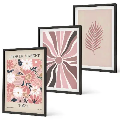 Composição de quadros moderna com padrões geométricos de folhas florais