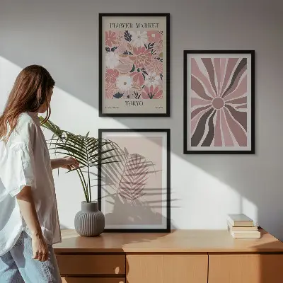 Composição de quadros moderna com padrões geométricos de folhas florais