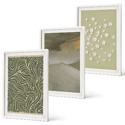Conjunto de 3 quadros com moldura estampa de padrões abstratos de ondas florais