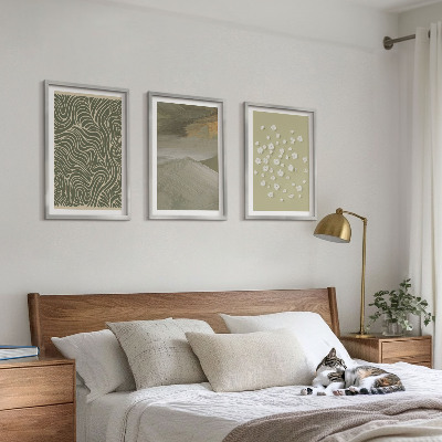 Conjunto de 3 quadros com moldura Padrões abstratos de ondas florais