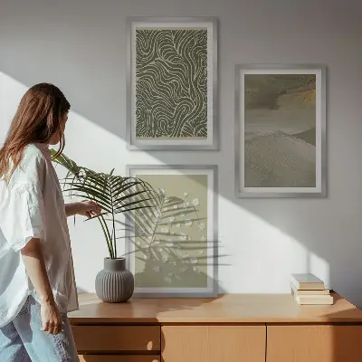 Conjunto de 3 quadros com moldura estampa de padrões abstratos de ondas florais