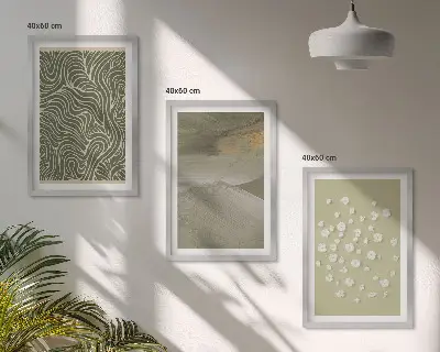 Conjunto de 3 quadros com moldura estampa de padrões abstratos de ondas florais
