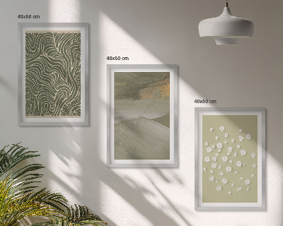 Conjunto de 3 quadros com moldura Padrões abstratos de ondas florais