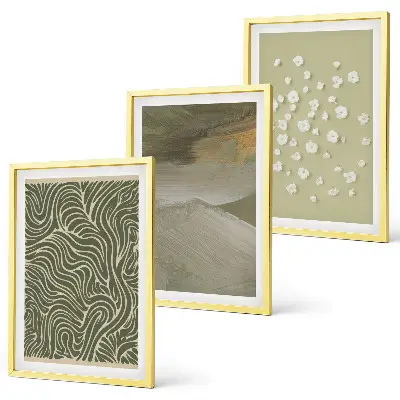 Conjunto de 3 quadros com moldura estampa de padrões abstratos de ondas florais