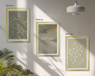 Conjunto de 3 quadros com moldura estampa de padrões abstratos de ondas florais