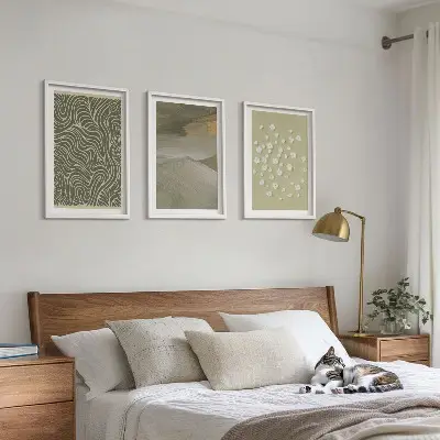 Conjunto de 3 quadros com moldura estampa de padrões abstratos de ondas florais