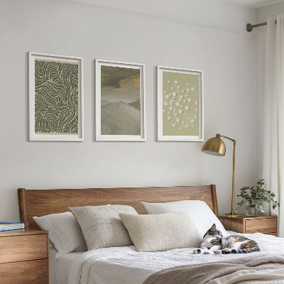Conjunto de 3 quadros com moldura Padrões abstratos de ondas florais