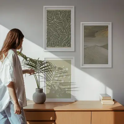 Conjunto de 3 quadros com moldura estampa de padrões abstratos de ondas florais