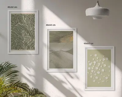 Conjunto de 3 quadros com moldura estampa de padrões abstratos de ondas florais