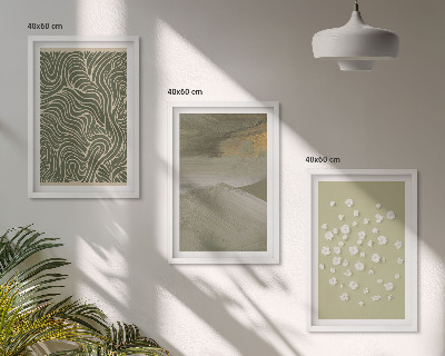 Conjunto de 3 quadros com moldura Padrões abstratos de ondas florais