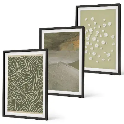 Conjunto de 3 quadros com moldura estampa de padrões abstratos de ondas florais