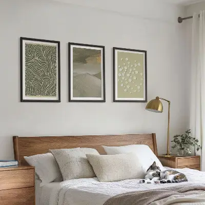 Conjunto de 3 quadros com moldura estampa de padrões abstratos de ondas florais