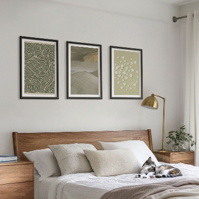 Conjunto de 3 quadros com moldura Padrões abstratos de ondas florais