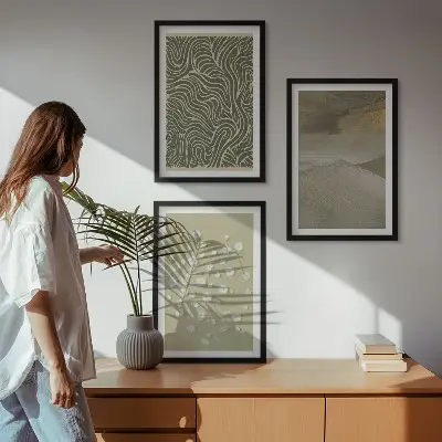Conjunto de 3 quadros com moldura estampa de padrões abstratos de ondas florais