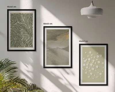 Conjunto de 3 quadros com moldura estampa de padrões abstratos de ondas florais