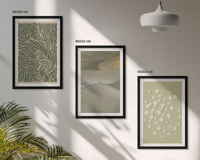 Conjunto de 3 quadros com moldura Padrões abstratos de ondas florais