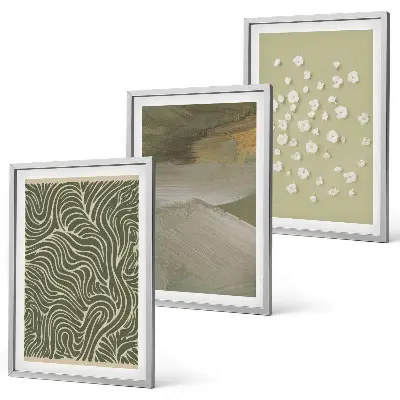 Conjunto de 3 quadros com moldura estampa de padrões abstratos de ondas florais