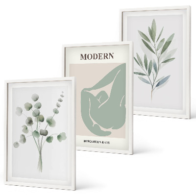 Conjunto de quadros para sala de estar Motivos vegetais em verde