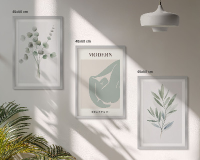 Conjunto de quadros para sala de estar Motivos vegetais em verde