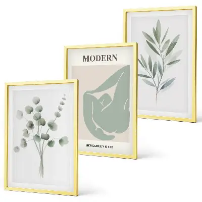 Conjunto de quadros para sala de estar com motivos vegetais em tons de verde