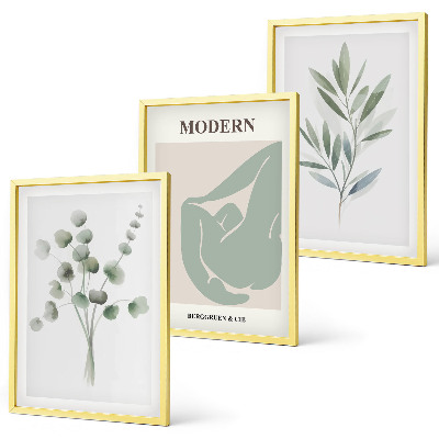 Conjunto de quadros para sala de estar Motivos vegetais em verde
