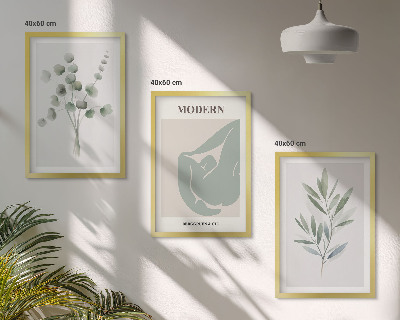 Conjunto de quadros para sala de estar Motivos vegetais em verde