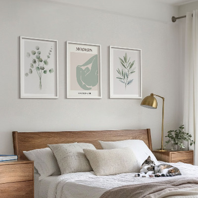 Conjunto de quadros para sala de estar Motivos vegetais em verde