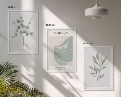 Conjunto de quadros para sala de estar Motivos vegetais em verde
