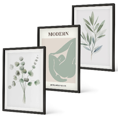 Conjunto de quadros para sala de estar Motivos vegetais em verde
