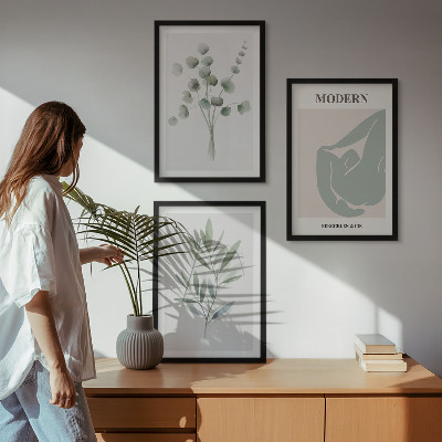 Conjunto de quadros para sala de estar Motivos vegetais em verde