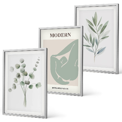 Conjunto de quadros para sala de estar Motivos vegetais em verde