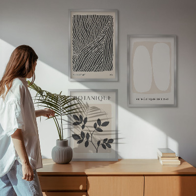Conjunto de 3 quadros com moldura Padrões e linhas de plantas