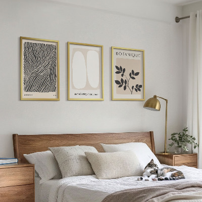 Conjunto de 3 quadros com moldura Padrões e linhas de plantas