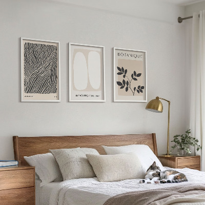 Conjunto de 3 quadros com moldura Padrões e linhas de plantas