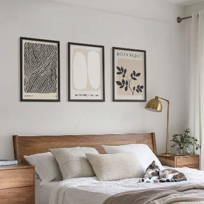 Conjunto de 3 quadros com moldura Padrões e linhas de plantas
